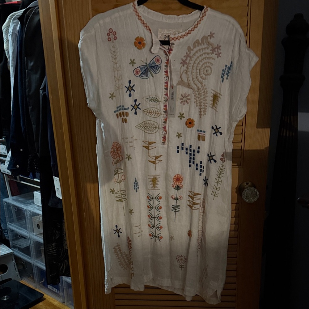 Johnny Was Multicolor Embroidered Midi Dress